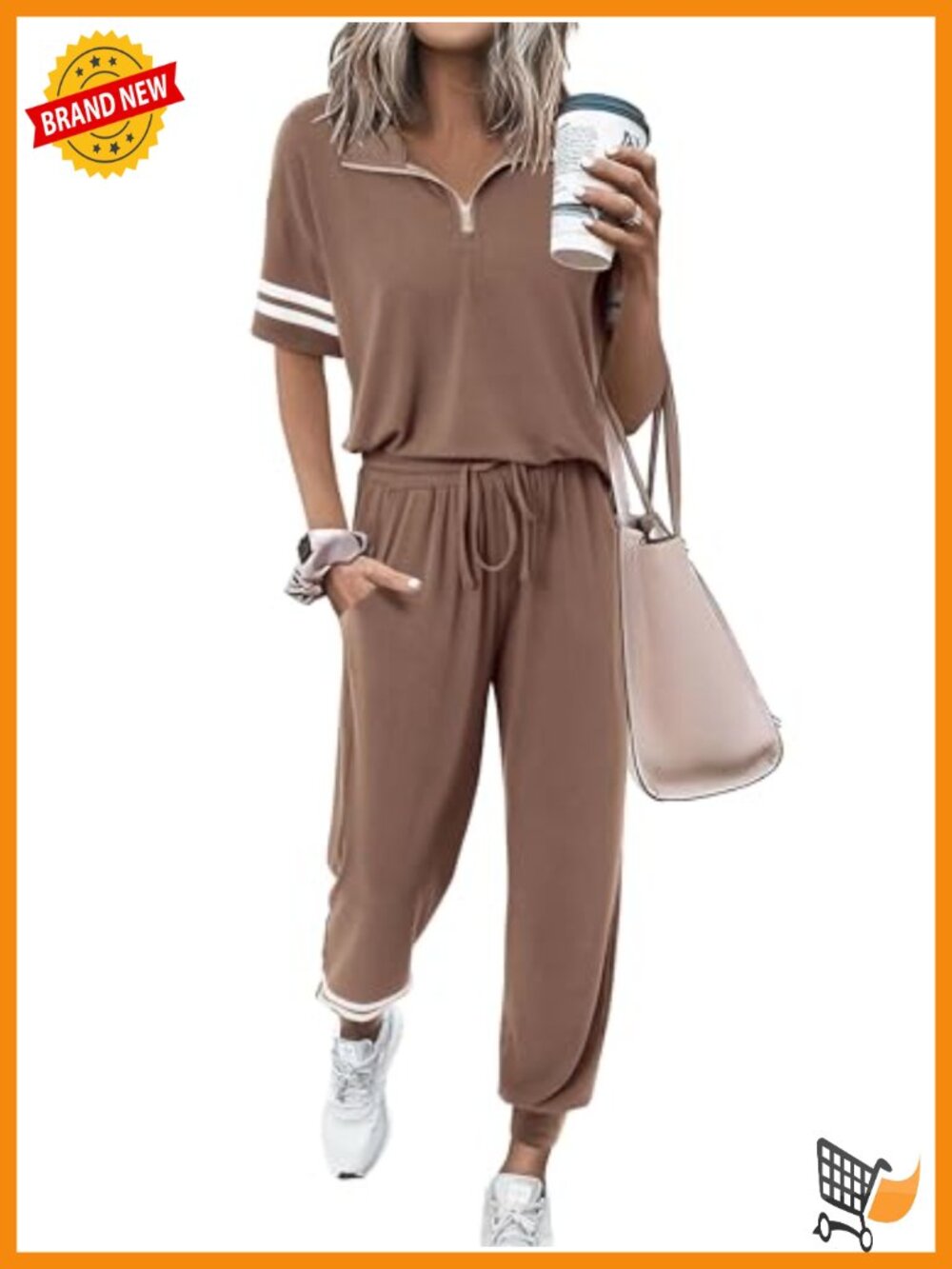 Women's Summer 2 Piece Lounge Set Quarter Zip Short Sleeve Top Pants